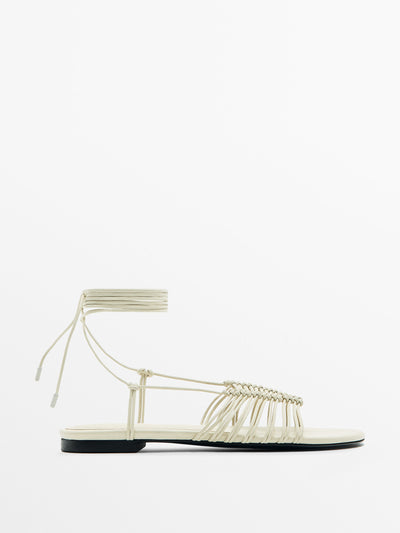 Massimo Dutti White multi strap flat sandals at Collagerie