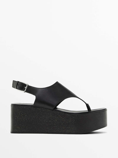 Massimo Dutti Wooden wedge sandals at Collagerie