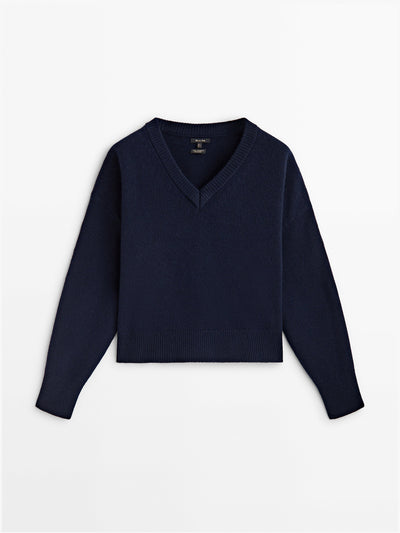 Massimo Dutti Wool and cashmere blend v-neck sweater at Collagerie