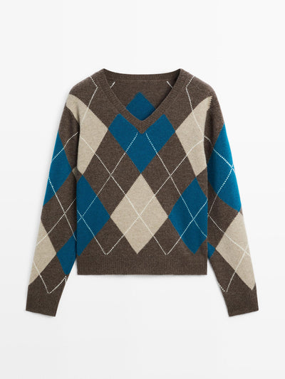 Massimo Dutti Wool blend argyle knit sweater at Collagerie