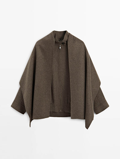 Massimo Dutti Wool blend bomber jacket with scarf at Collagerie