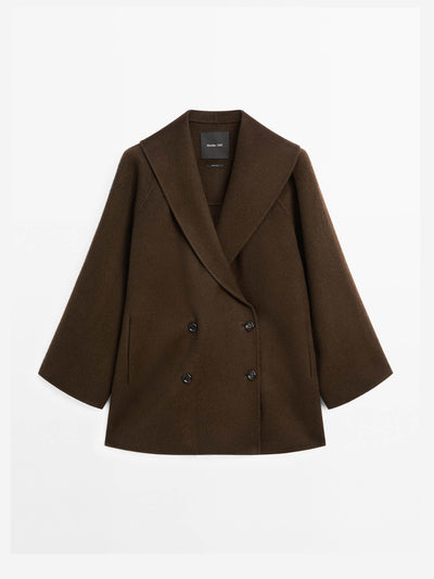 Massimo Dutti Wool blend double-breasted coat with tuxedo collar at Collagerie