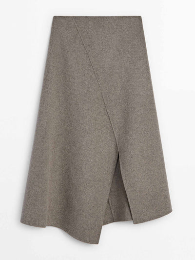 Massimo Dutti Wool-blend double-faced midi skirt with slit at Collagerie