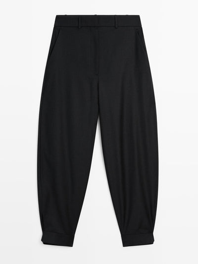 Massimo Dutti Wool blend sarouel trousers with buckle at Collagerie