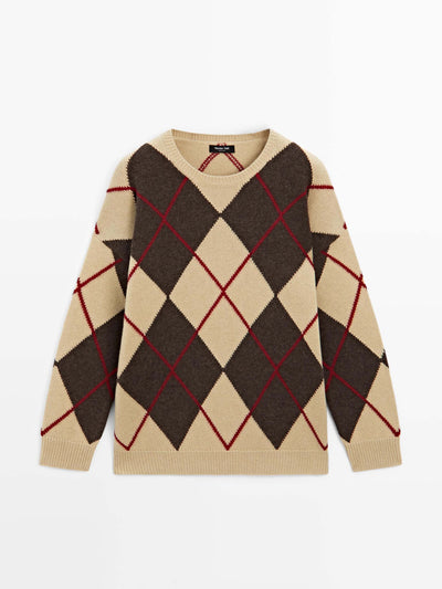 Massimo Dutti Wool-blend sweater with Argyle detailing at Collagerie