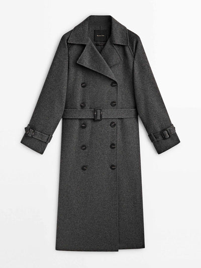 Massimo Dutti Wool-blend double-breasted trench coat at Collagerie