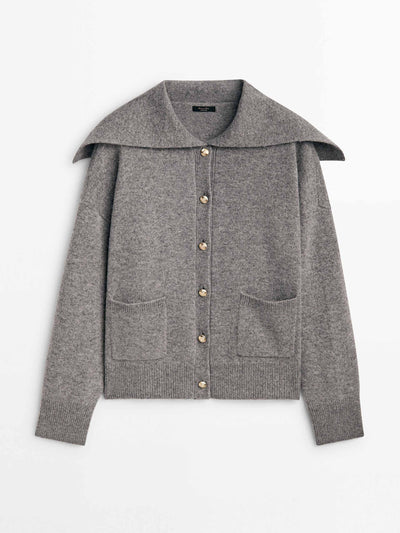 Massimo Dutti Wool and cashmere blend grey cardigan at Collagerie