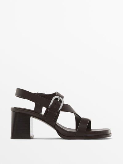 Massimo Dutti Block heel sandals with buckles at Collagerie