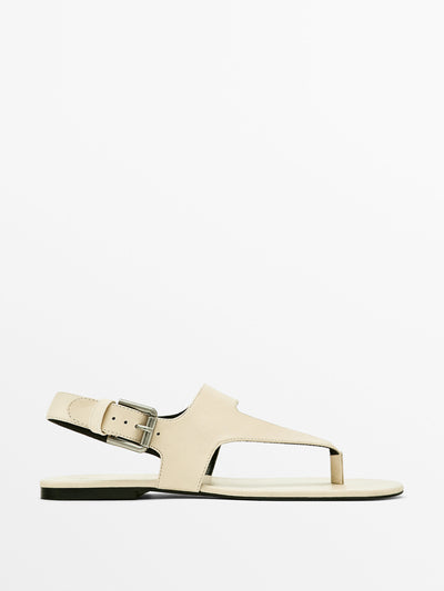 Massimo Dutti Flat leather sandals at Collagerie