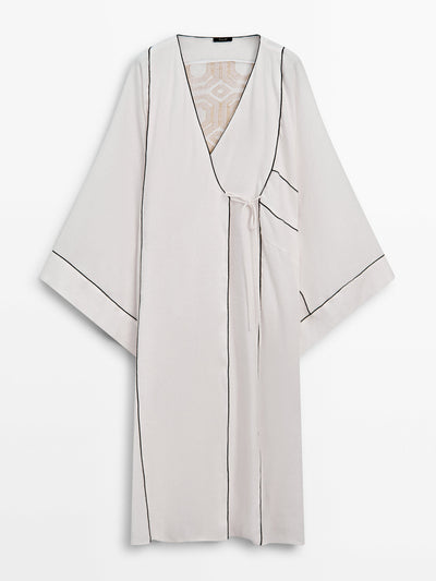 Massimo Dutti Linen blend kaftan with drawstring detail at Collagerie