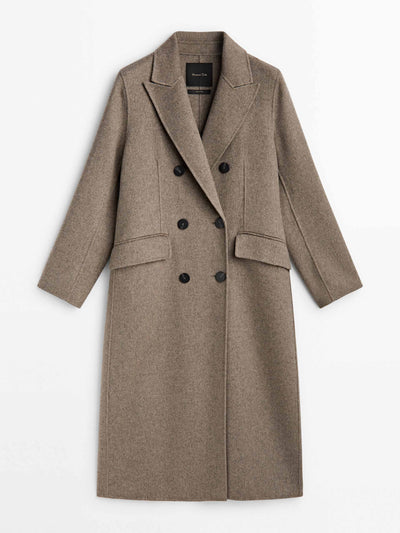 Massimo Dutti Beige wool blend double-breasted coat at Collagerie