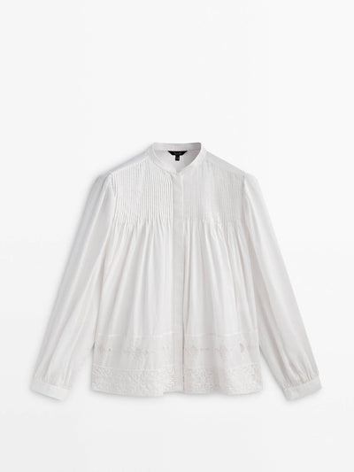 Massimo Dutti White cotton voile shirt at Collagerie