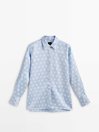 Massimo Dutti Blue polka dot print shirt at Collagerie