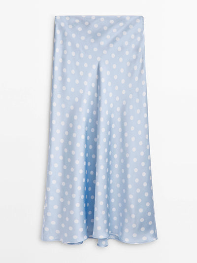 Massimo Dutti Blue polka dot print skirt at Collagerie