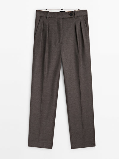 Massimo Dutti Melange wool blend darted suit trousers at Collagerie