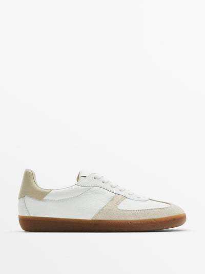 Massimo Dutti Contrast split suede leather trainers at Collagerie