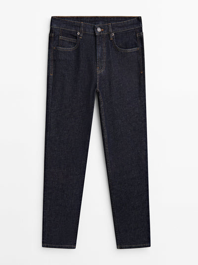 Massimo Dutti Dark blue cropped slim fit mid rise jeans at Collagerie