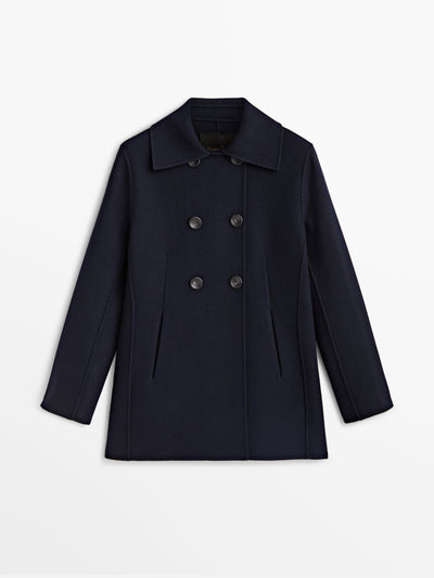 Massimo Dutti Double breasted wool blend coat at Collagerie