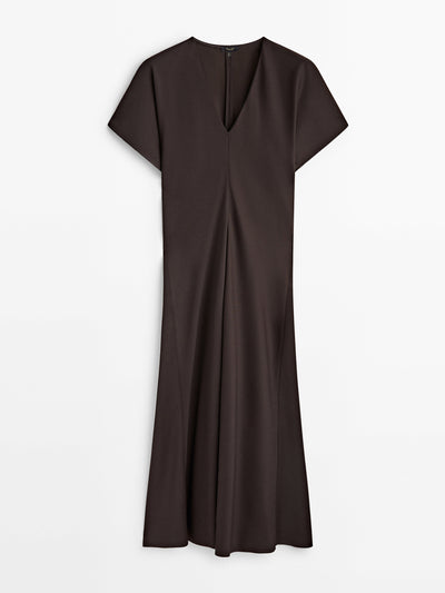 Massimo Dutti Flowing v neck midi dress at Collagerie