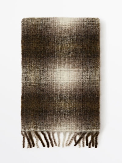 Massimo Dutti Fringed blended check scarf at Collagerie