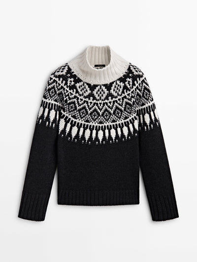 Massimo Dutti High neck jacquard knit sweater at Collagerie