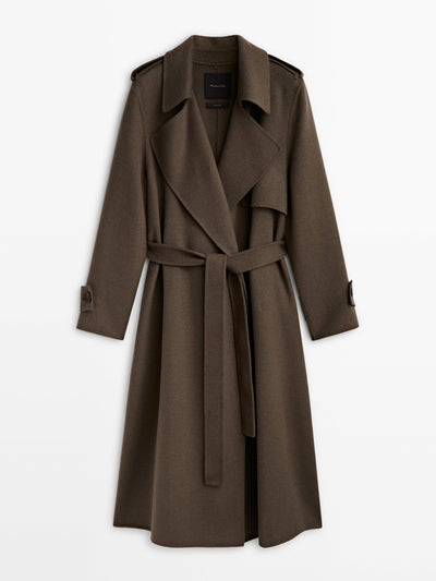 Massimo Dutti Long trench effect wool blend coat at Collagerie