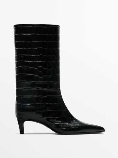 Massimo Dutti Mock croc embossed ankle boots at Collagerie