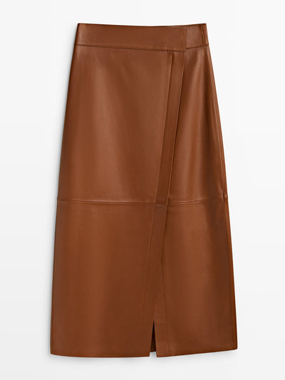 Massimo Dutti Leather midi pencil skirt at Collagerie