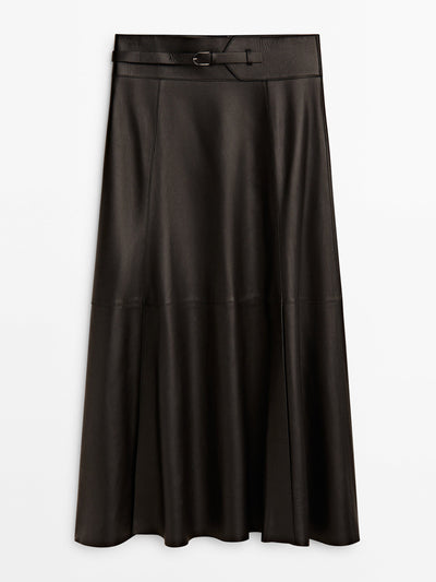 Massimo Dutti Nappa leather skirt with belt at Collagerie