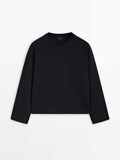 Massimo Dutti Plain sweatshirt with gold button detail at Collagerie