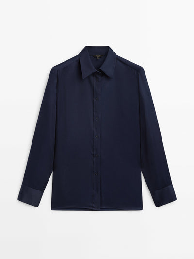 Massimo Dutti Satin shirt with cut-out details at Collagerie