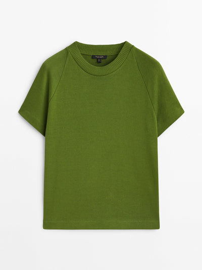 Massimo Dutti Short sleeve cotton t-shirt with raglan sleeves at Collagerie