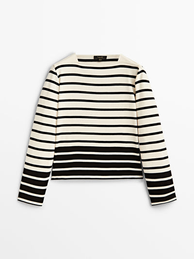 Massimo Dutti Striped cotton boat neck t-shirt at Collagerie