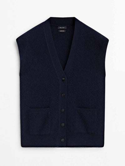 Massimo Dutti 100% wool knit waistcoat with pockets at Collagerie