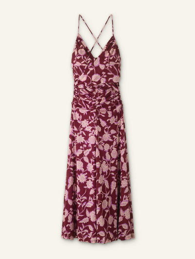 ME+EM Midnight hibiscus print ruched maxi dress at Collagerie