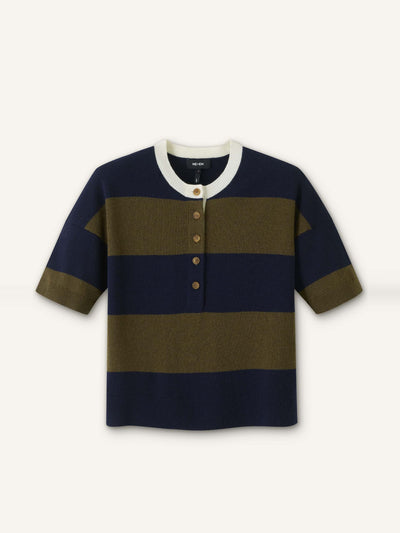 ME+EM Relaxed stripe knit henley tee at Collagerie