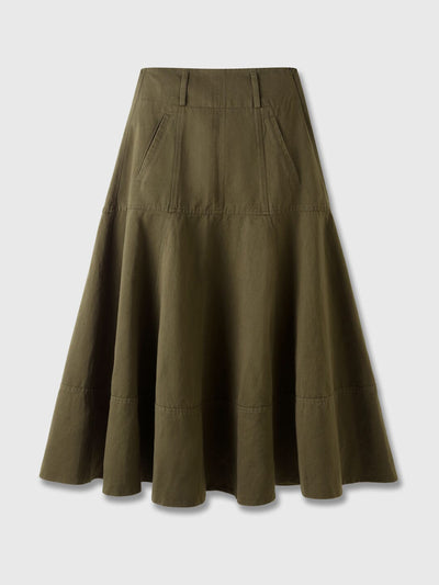 Me+Em Linen-blend A-Line skirt in Olive at Collagerie