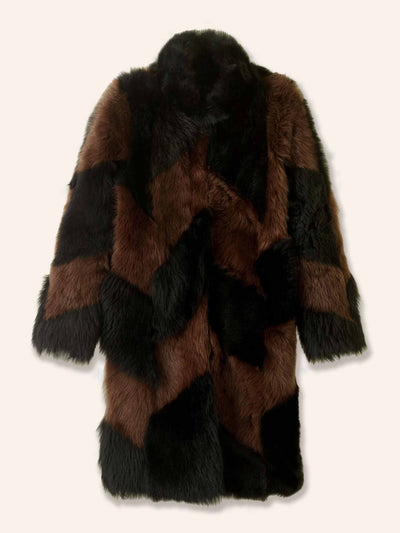 Me+Em Black and brown shearling patchwork coat at Collagerie