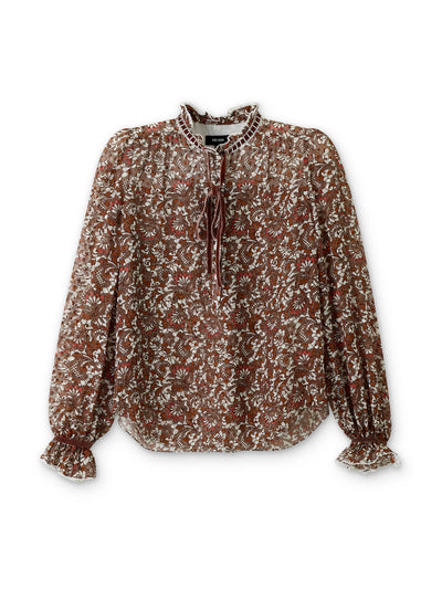 ME+EM Silk blend graphic lace print blouse at Collagerie