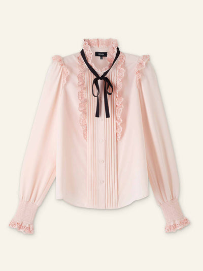 Me+Em Silk broderie trim blouse with tie at Collagerie