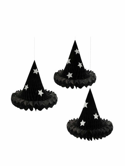 Meri Meri Hanging honeycomb witch hat decorations (set of 3) at Collagerie