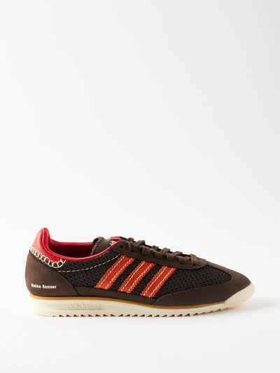 Adidas X Wales Bonner Leather-trimmed brown knit sneakers at Collagerie