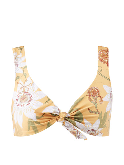 Agua By Agua Bendita Yellow tie-front floral-print bikini top at Collagerie