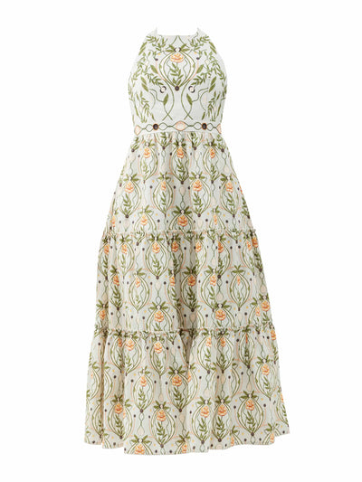 Agua By Agua Bendita Floral-print halterneck linen dress at Collagerie