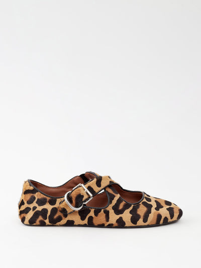 Alaïa Leopard-print crossover calf-hair flats at Collagerie