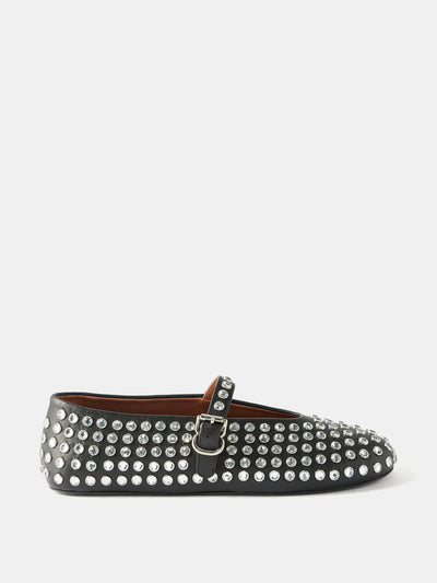 Alaïa Crystal-embellished buckled leather ballet flats at Collagerie