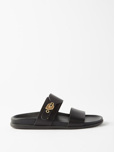 Ancient Greek Sandals Black leather buckled sandals at Collagerie