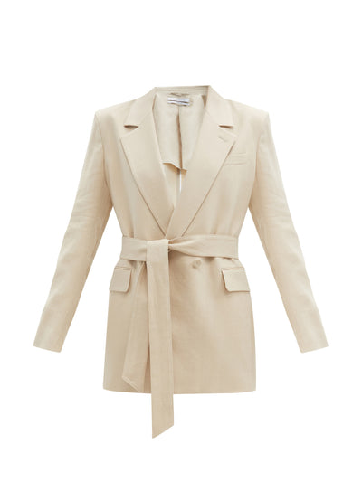 Another Tomorrow Beige belted linen blazer at Collagerie