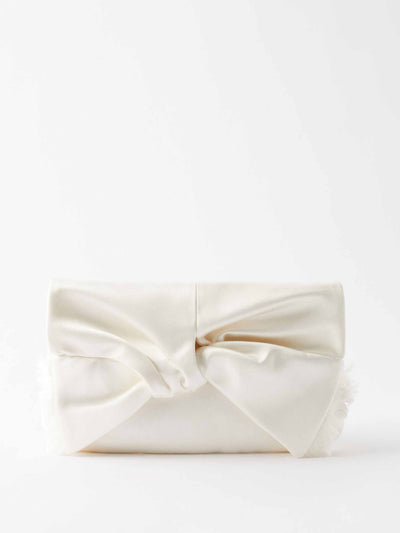 Anya Hindmarch White bow satin clutch bag at Collagerie