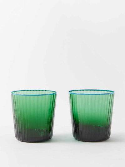 Aquazzura Casa Green ridged glass tumbler (set of 2) at Collagerie